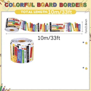 Retro Book Spine Bulletin Board Borders Self Adhesive Waterproof Paper Stickers Colorful Classroom Library Wall Decor Trim