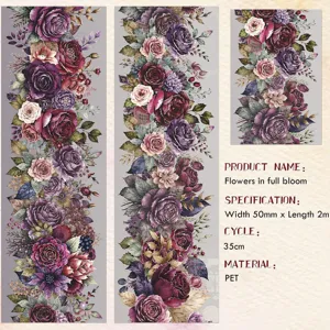 Detail von Vintage Blumen PET-Tape für Journaling mit Rosenmustern und Spezifikationen