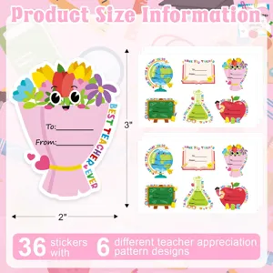 Pack de 36 pegatinas de agradecimiento para profesores con 6 diseños de 2x3 pulgadas