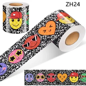 Macro view of colorful smiley face bulletin board border stickers on a roll