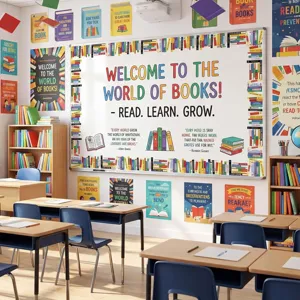 Library book themed bulletin board border stickers for school classroom wall decoration