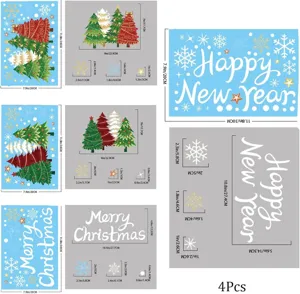 Detailed size specifications for 4Pcs Christmas tree and snowflake window stickers