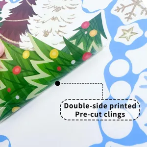 Detailed view of double-side printed and pre-cut static Christmas tree window clings