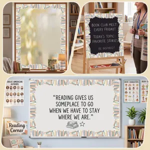 Library book themed bulletin board border stickers for classroom decoration and library display