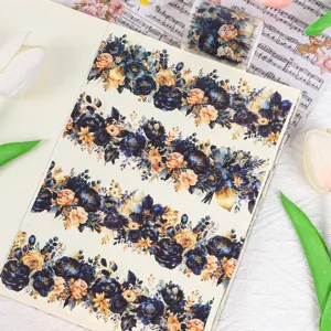 Dekorative blau-orange Blumen-PET-Aufkleber für Scrapbooking und DIY-Journal-Projekte