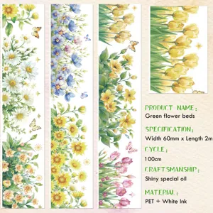 Detailansicht von floralen PET-Aufklebern mit Gänseblümchen- und Sonnenblumenmustern.