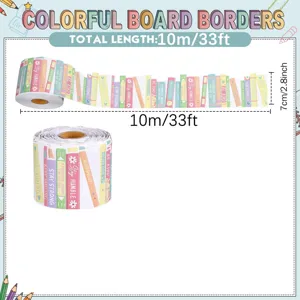 Library book themed bulletin board border stickers, 10 meters long and 7 centimeters wide.