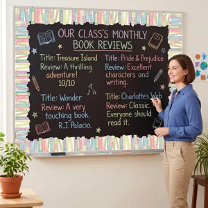Decorative book-themed bulletin board borders for classroom or library wall decoration