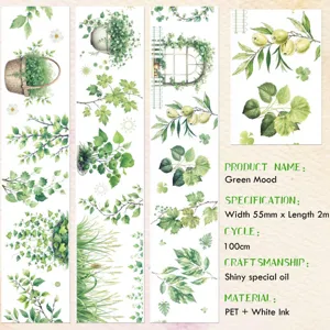 Green Mood PET-Band mit botanischen Illustrationen und Spezialöl-Finish für Scrapbooking DIY