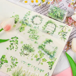 Botanische PET-Aufkleber mit grünen Blattmustern für DIY-Scrapbooking und Tagebuch-Deko