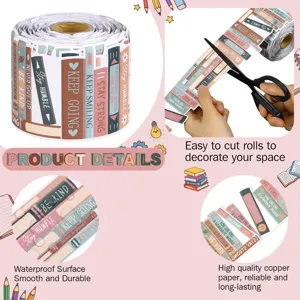 Close-up of waterproof library book spine bulletin board border stickers on a roll