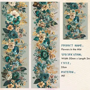 Detail des blumenverzierten PET-Stickerbands mit 50 mm Breite und 35 cm Zykluslänge