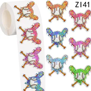 Pegatinas de Béisbol Holográficas Impermeables Láser Brillantes Troqueladas Bate de Béisbol para Botella de Agua Regalo Decoración