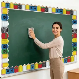 Classroom bulletin board border stickers featuring colorful pencil designs for school decor.