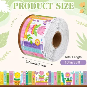 Rol vintage schoolbordrandstickers met boek- en bloempatroon, 10 meter totale lengte
