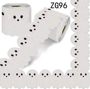 Halloween Fantasma Adesivi per Bordi Lavagna Bianchi Glitter Carino Motivo Fantasma Decorazione in Rotolo per Parete Festa Aula