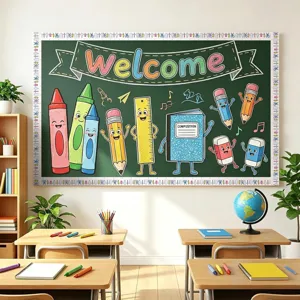 Bright cartoon stationery bulletin board border stickers for classroom wall decoration