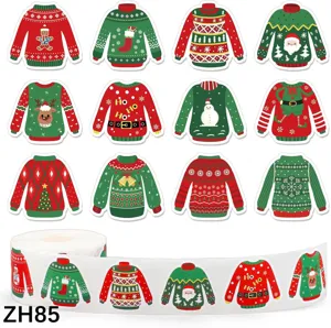 500-count roll of Christmas ugly sweater stickers for gift packaging and DIY crafts