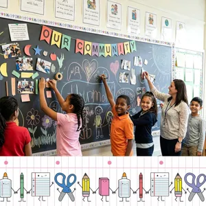 Cartoon stationery bulletin board border stickers for school classroom wall decor
