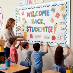 Borde decorativo de cuadros azules para tablón de anuncios en el aula y paredes de aprendizaje