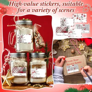 Kerstcadeau-etiketten stickers met feestelijke ontwerpen voor potten en dozen