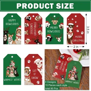 90 PCS Cartoon Dog Christmas Gift Tags with Red and Green Festive Holiday Designs