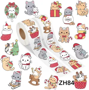 Christmas Adhesive Coated Paper Stickers Cute Cartoon Cat Dog Elk Patterns Ugly Sweater Design Self Adhesive Roll Decorative Gift Bags Baking Packing Seals Labels