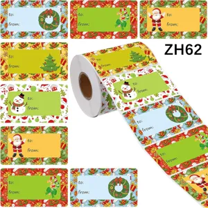 Detailweergave van kerstcadeau naamlabels met van/voor velden op een rol.