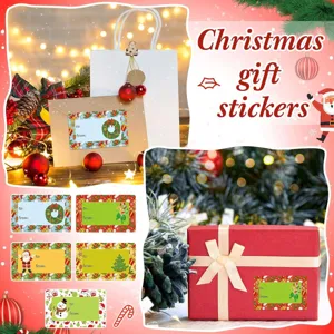 Gedetailleerde close-up van diverse ontwerpen voor kerststickers op verpakkingen