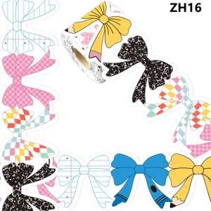 Colorful cartoon stationery bow border sticker roll for classroom bulletin boards.