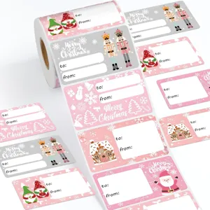 Roze Kerstmis Cadeau Stickers Notenkraker Kerstman Peperkoekhuisje To From Cadeau Etiketten Feestelijke Zegel Stickers