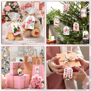 Detail of pink Nutcracker Christmas gift tags used on various festive gift packaging.