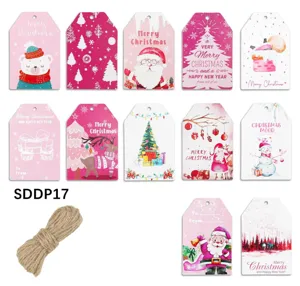 Assorted festive Christmas gift tags featuring Santa, reindeer, and bear patterns with twine