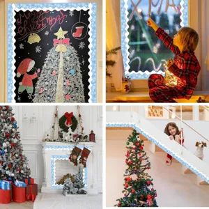 Blue snowflake bulletin board border stickers used for festive Christmas home decorations