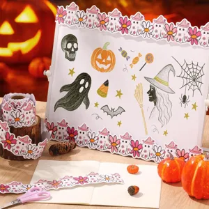 Autocollants de bordure décoratifs mignons fantômes et fleurs d'Halloween sur tableau