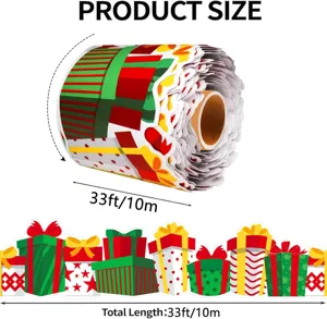 Christmas holiday gift box pattern bulletin board border sticker roll measuring 33ft or 10m