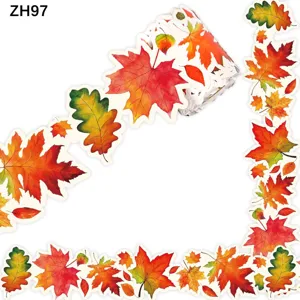 Close-up of vibrant watercolor autumn maple leaf bulletin board border sticker roll