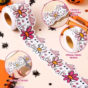Détail montrant le sticker de bordure fantôme et fleur avec un design ondulé spécial.