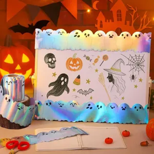 Bordures autocollantes fantômes irisés pour décoration de tableau d'école d'Halloween.