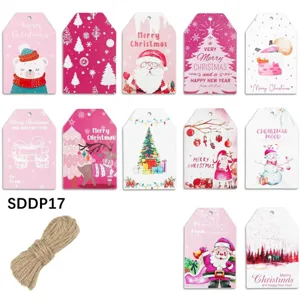 60Pcs Cartoon Christmas Gift Tags Santa Claus Reindeer Bear Paper Labels For Gift Wrapping New Year Holiday Decorative Hanging Tags