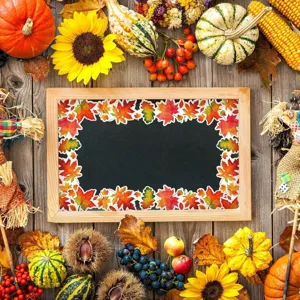 Autumn maple leaf bulletin board border decoration with pumpkin and sunflower props