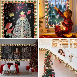 Festive Christmas gift box border stickers decorating windows, walls, and stairs