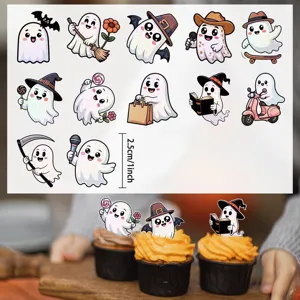 Detailansicht süßer Laser-Geistersticker für Halloween-Geschenkverpackungen