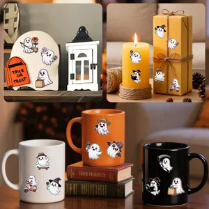 Süße Cartoon-Geisteraufkleber für Halloween-Deko auf Tassen und Geschenkboxen