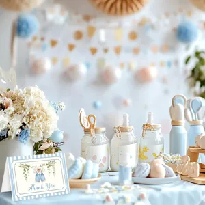 Detailansicht einer Dankeskarte im Boho-Stil für Babypartys in einer festlichen Szene