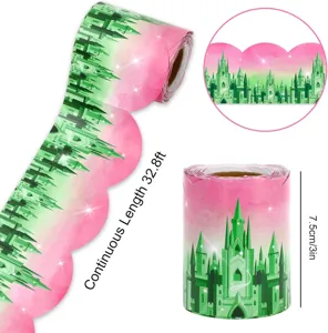 Decorative green castle bulletin board border trim for classroom wall decoration 32.8ft