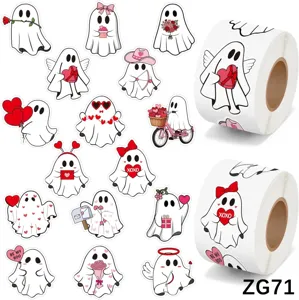 Schattige Geest Stickers Voor Halloween Valentijn Decoratie Gestreken Papier Zelfklevend Envelop Zegel Cadeauverpakking Etiketten