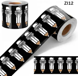 Close-up of black pencil and bow design self-adhesive bulletin board border stickers