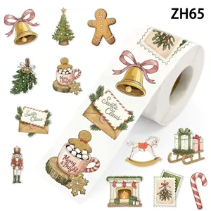 Vintage Watercolor Christmas Gingerbread Man Bell Bow Stickers Sealing Labels For Gift Wrapping Holiday Party Decoration