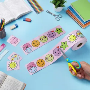 Decorative 10m pink cartoon emoji sticker roll for bulletin boards and DIY crafts